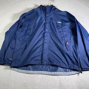 Stearns Dry‎ Wear Full Zip Rain Jacket Hooded Mens XL Blue Packable 100% Nylon